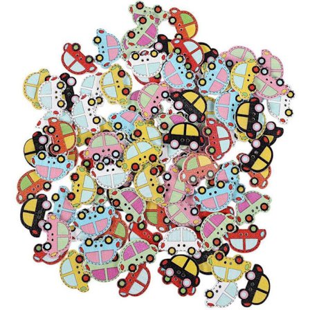 100 stk. Træknapper Tegneserie Bil Blandet Farve 2 Huller Syning Scrapbog DIY