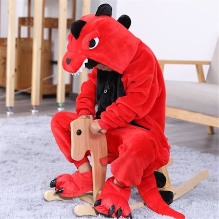 Unisex Børn Flanell Onesie Pyjamas, Cosplay Dyrekostume Ét Stykke Halloween Natkjole Nattøj til Drenge Piger Rød Dinosaur Red Dinosau-FA-