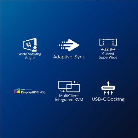 Philips 32:9 SuperWide kurvet 49" 5120x1440 (Dual QHD) - DisplayHDR 400, Windows Hello pop-up-webkamera