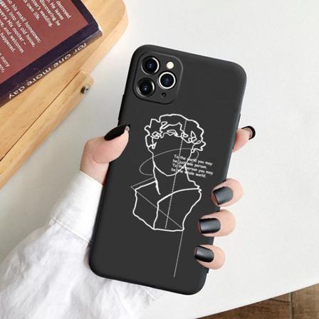 Iphone 13 Pro Max Mini Illustrerade Målade Silikon Skal Svart Vi Black One Size
