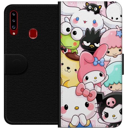 Kompatibelt Lommeboketui til Samsung Galaxy A20s Tett mønster av søte figurer med store øyne i ulike farger og uttrykk med LABUBU-tekst