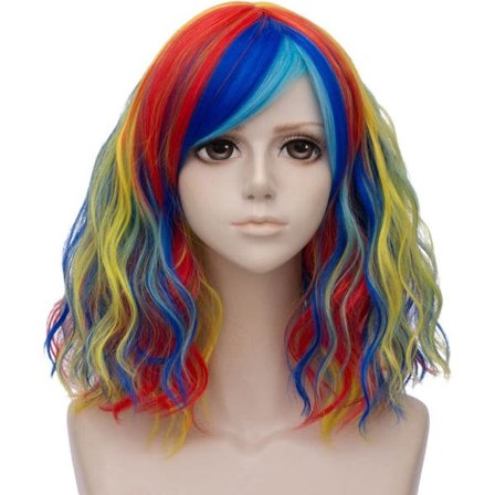 TG Korta peruker Flerfärgade peruker för kvinnor Korta lockiga vågiga cosplayperuker Kort peruk med lugg för Halloweenfest dagligen (2#)