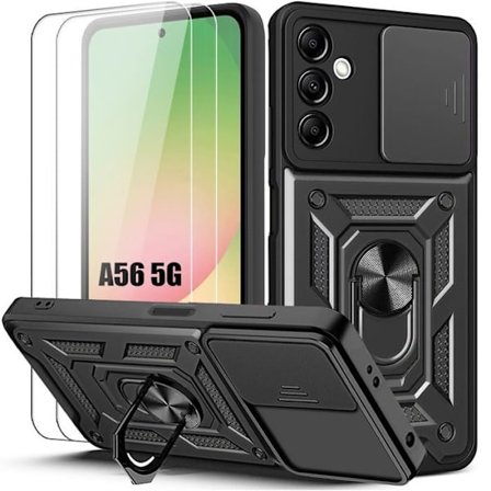 Coque - BOOLING - til Samsung Galaxy A56 5G - Stødabsorberende - Kamerabeskyttelse - Sort - med 2 hærdede glas