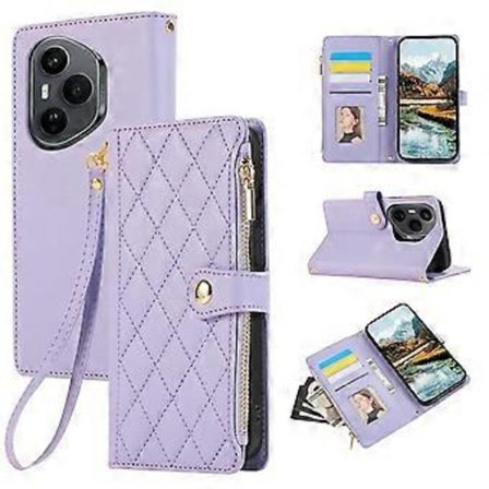 Yhteensopiva Honor 400 Pro 5G (Globaali) Kotelo Monikorttipaikat Vetoketjullinen Ruutu Nahkainen Puhelinkotelo Rannehihnalla (Violetti)