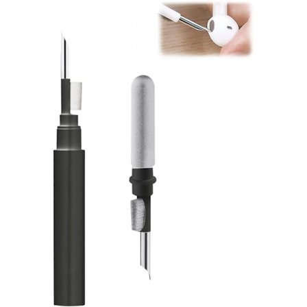 Bärbar Bluetooth-hörlurar Rengöringspenna Verktyg för iPhone Airpod, Multifunktionell Mjuk Mikrofiber Dammborttagning Bush Pen, Svart