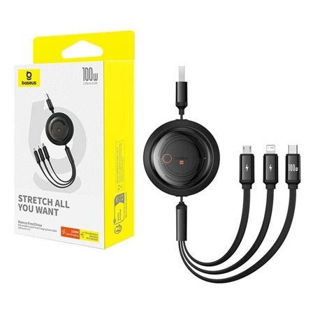 3-i-1 Baseus Free2Draw USB til M+L+C 100W-kabel, 1,1 m (sort)