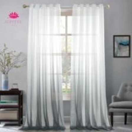 FUIENKO 2-panels Sheer Gardiner 132X259CM Halvtransparent Gradienter Linne-Effekt Ögla Gardiner, Vit/Grå