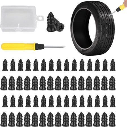 Set med 60 delar - Däckreparationssats med hjulmuttrar - Däckreparationssats med gummiproppar - Snabbt gör-det-själv-verktyg för däckreparation - Med 