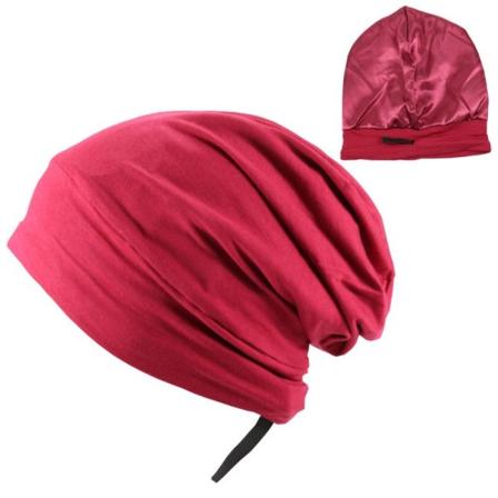 Mjuk Stretch Satin Bonnet Fodrad Sova Beanie Hat RÖD red