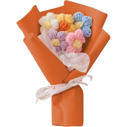Strikket Puf Blomsterbuket - Håndlavede Mini Hæklede Blomster til Dimissionsgaver, Boligindretning (Orange)