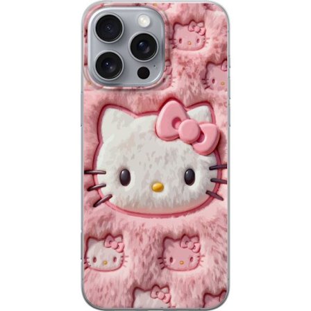Kompatibelt Mobildeksel til Apple iPhone 16 Pro Max Hello Kitty rosa fluffy bakgrunn med ikoniskt ansikt og kawaii-estetikk