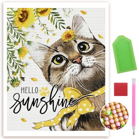 Söta Katt Diamantkonstsatser för Vuxna Nybörjare 5D Runda Full Borr Diamantprickar Ädelstenskonsthantverk med Verktyg Full Borr Diamantprickar 