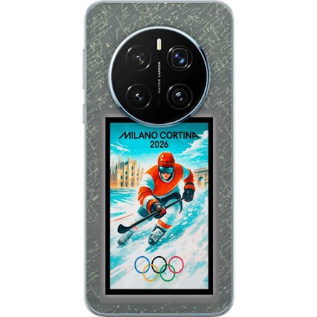 Yhteensopiva Puhelinkuori Honor Magic7 Pro Curlingkuvitus pelaajilla ja kivillä jäällä, Milano Cortina 2026, lumisia roiskeita ja olympiasormukset