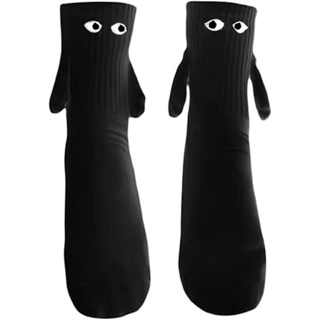 2 par strømper, der holder hænder, magnetiske parstrømper, sjove strømper, der holder i hånd, nye 3D-dukke søde gave-strømper (sort)