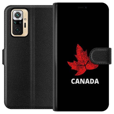 Yhteensopiva Lompakkokotelo Xiaomi Xiaomi Redmi Note 10 Pro Graafinen vaahteralogo punaisella mustaa taustaa vasten, jossa on selkeä Kanada-viittaus
