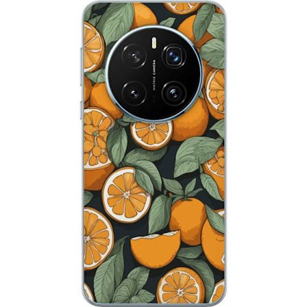 Kompatibel Mobilcover til Honor Magic7 Pro Illustreret citrusmønster med appelsiner og grønne blade på mørk baggrund i dekorativ stil