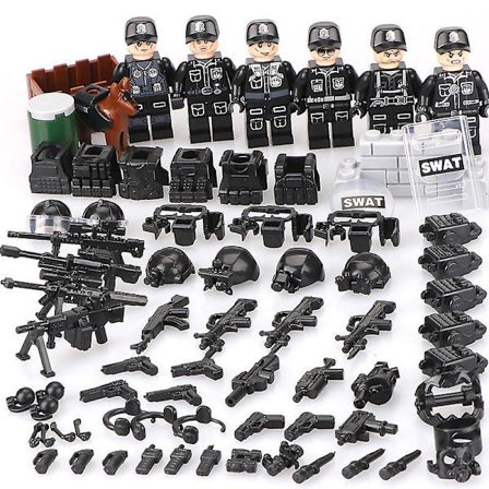 6 stk Swat Politi Salon Byggeklosser Med Våpen, Skuddsikre Vester, Politihundutstyr, Minifigurer, Barns Montering Leker