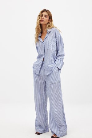 NA-KD Hose mit Crochet-Einsatz und mittlerer Taille - Hose mit geradem bein - BlauStripe - EU 32
