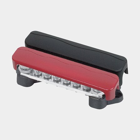 Borne de conexión BEP Marine Multi Purpose Bus Bar 6-way, 2 x 6 + 2 x 2, 100 A, rojo (plus) / negro (minus), con tapa