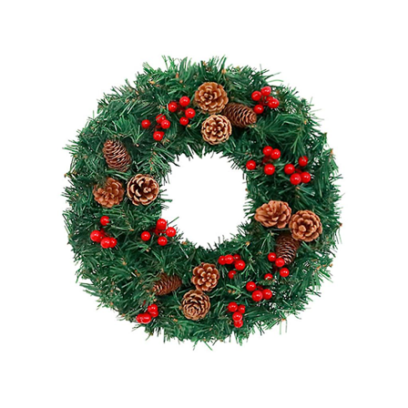 Kunstig Julekrans Med Furukongler Røde Bær LED Lys Girlander For Inngangsdør Vegg Landsted Innredning Utendørs Innendørs Fest Tilbehør (FMY)