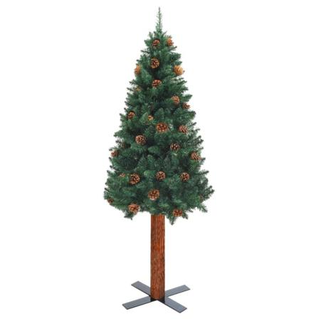 Vidaxl Smal Plastgran Med Äkta Trä Och Kottar Grön 210 Cm Pvc Grön