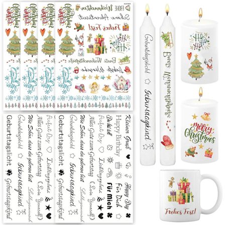 6 ark stearinlys tatoveringer, filmklistremerker med vannlys, filmlys, stearinlysfilm, stearinlysklistremerker