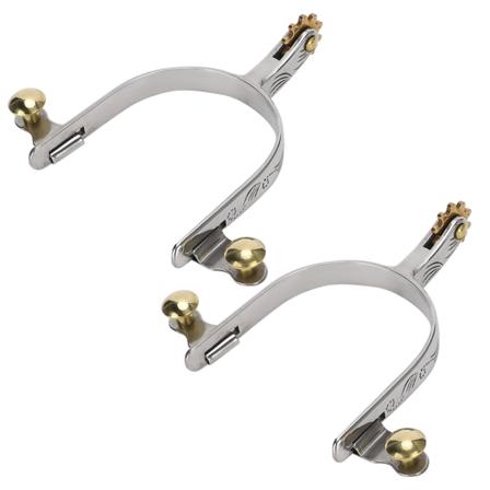 2 STK Rustfritt stål Horse Spurs West Cowboy Style Compact med messing Rowel belteknapp