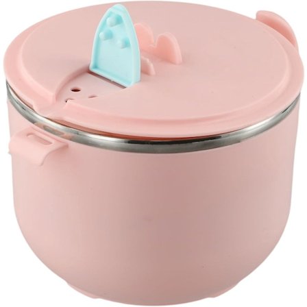 ING Nudelskål Rosa 1200ml med Sil-lokk og Bestikkspor, 304 Rustfritt Stål Isolert Skål med Silikonforsegling Egnet for , og