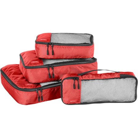 Pakke Cubes til Kufferter, Rejseorganisatorer, 4-delt Sæt Tasker, Stor/Mellem/Lille/Slank, Rød