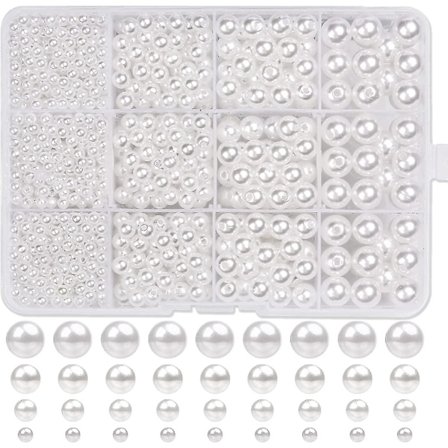 Glasperler Hvide Faux Perler Runde Perler Hvide Imitationsperler til Smykkefremstilling Halskæde Armbånd Smykkekunsthåndværk (Diameter 4, 6, 8, 10 mm)
