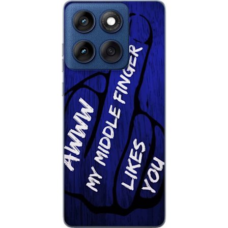 Kompatibelt Mobildeksel til Motorola Edge 60 Mørk typografisk illustrasjon med hjerteform og budskap om vennskap mot dyp blå tretekstur