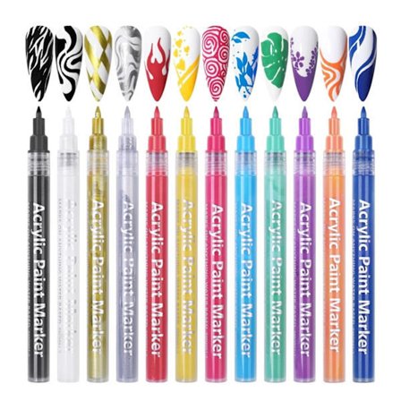 12 värin kynsitaidekynäsarja - 3D-kiillotetut akryylimaalimerkkauskynät maalaamiseen, pisteiden ja viivojen kynät, kynsitaidetyökalusarja, 