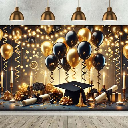 Stort dimissionsbaggrundsbanner 240 x 180 cm, festfotoboksbaggrund til dimissionsfester - hængende dekoration (240 x 180 cm)