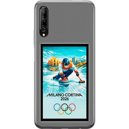 Yhteensopiva Puhelinkuori Huawei P smart Pro 2019 Jääkiekkoilukuva, jossa pelaajat liikkuvat jäällä, Milano Cortina 2026, Milanin maamerkit ja olympia