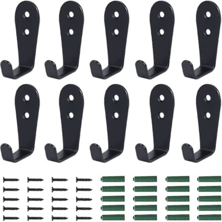 10 stk. Knager Sort Enkelt Krog Frakke Knager Metal Tøj Hat Knager Bøjler Gave A