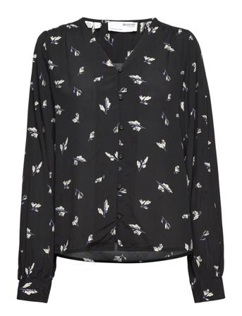 Slfwalda Ls Aop Shirt Black Selected Femme