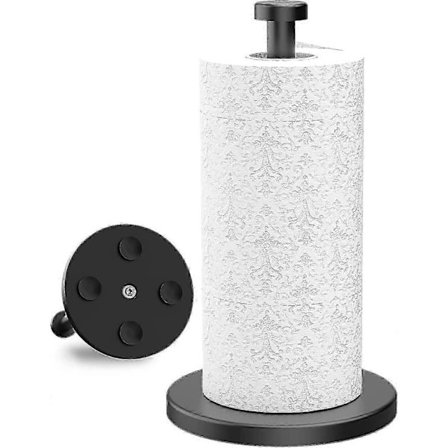 Black Freestanding Paper Towel Holder, Stainless Steel Kitchen Roll Holder with Suction Cups Suitable for Kitchen, Bathroom, Outdoor