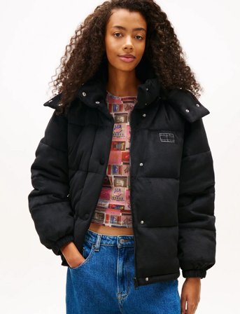 Tommy Jeans Tjw Quilted Velvet Puffer Jacket - Black - M