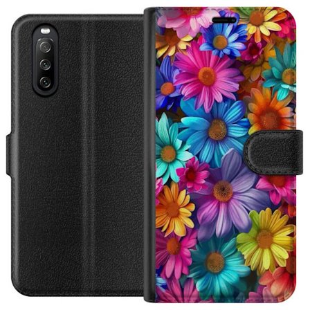 Yhteensopiva Lompakkokotelo Sony Xperia 10 III Gerbera Kukat Värikäs Koriste Kukka Motiivi Suosittu Kotisisustus Väririkas Seinätaide Suunnittelu