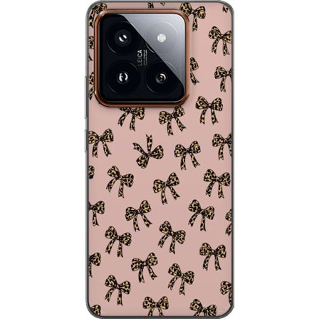 Kompatibelt Mobilskal till Xiaomi Xiaomi 14 Pro Leopard båge rosetter mönster rosa bakgrund leopard print bågar söta mode flickaktig retro design