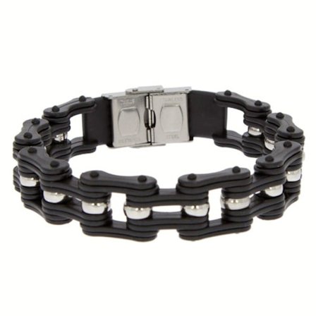 Svart Armband i Rostfritt Stål & Gummi - Detaljer i Silver