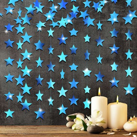 IC Glitter Star Garland Banner -koriste, 130 jalkaa kirkkaan kullanvärisiä tähtiä riippuva lippu banneri tausta (holografinen sininen)