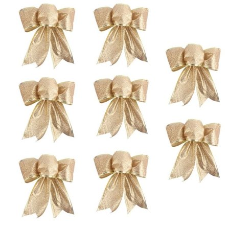 Pakke med 8 glitrende julekransbuer, guld KLB