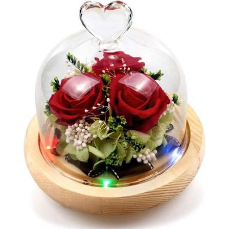 Præserveret evig rose med 8 LED-lysfarver, faldne blade, fortryllet rose