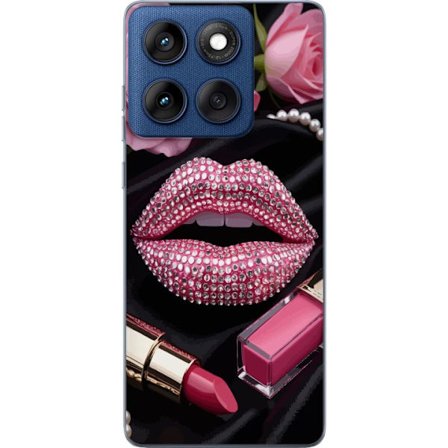Kompatibel Mobilcover til Motorola Edge 60 Roze lippen diamanten make-up glitters