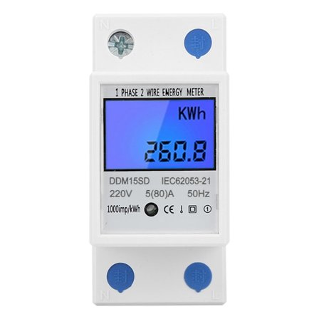 5-80A DDM15SD LCD-taustavalo Digitaalinen näyttö Yksivaiheinen elektroninen energia KWh-mittari