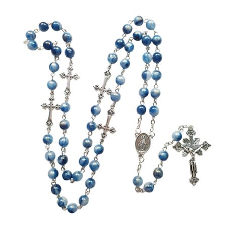 Sininen Akryyli Rosary Kaulakoru Pitkä Risti Riipus Katolinen Kristillinen Kaulakoru Uskonnolliset Korut Miehille Naisille