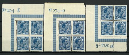 Danmark - 3 marginal 4-blokke AFA 128 - Postfrisk