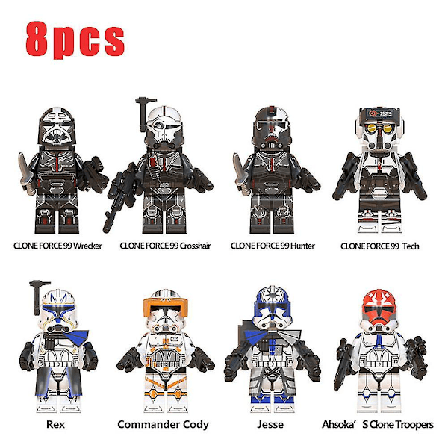 8 stk Star Wars Rex Jesse Clone Force 99 Wrecker Hunter Minifigur Samlet Mini Byggeklosser Actionfigurer Leke Barn Gave