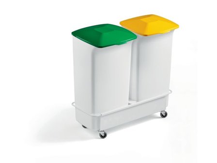 Durable Sorterinsgsvagn DURABIN Kvadrat 40 med vagn, 2x40l - Lyreco - Städ och hygien - Avfallshantering och källsortering - Sortering och återvinning